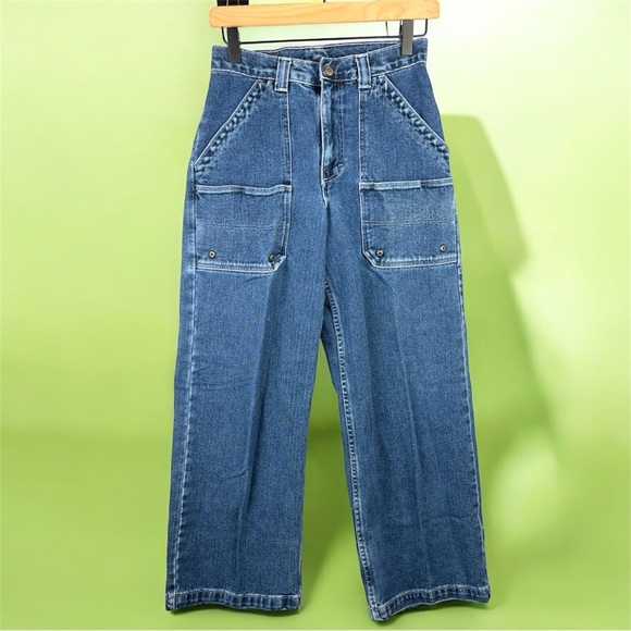 Wrangler Other - Vintage Wranglers 90s Blue Denim Cargo Baggy Wide Leg Jeans Y2K Boy Sz 12